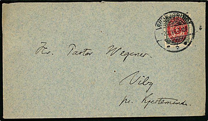 8 øre Tofarvet omv. rm. på brev fra Ringkjøbing d. 2.3.1896 til Viby pr. Kjerteminde.
