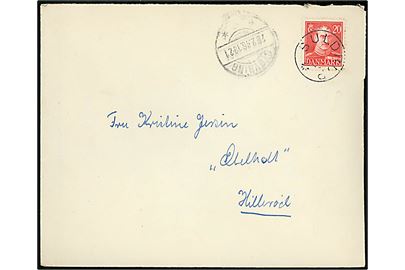 20 øre Chr. X på brev annulleret med udslebet stjernestempel SULDRUP og sidestemplet Støvring d. 2.2.1946 til Hillerød.