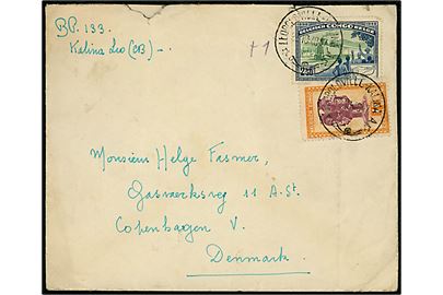 1 fr. Maske og 2,50 fr. Jernbanejubilæum på brev fra Leopoldville d. 22.10.1948 til København, Danmark.