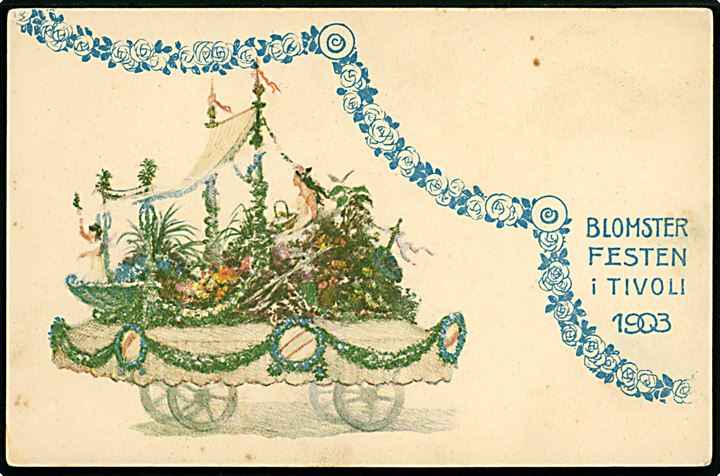Tivoli. Blomsterfesten i Tivoli 1903. Tegnet kort u/no. Kvalitet 7