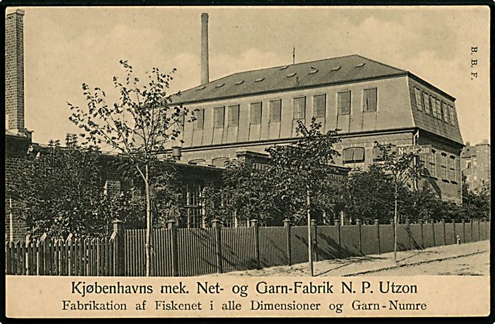 Dronning Olgas Vej 22 Kjøbenhavns Mek. Net- og Garn-Fabrik ved N. P. Utzon. Reklamekort B.B.F. u/no. Kvalitet 8