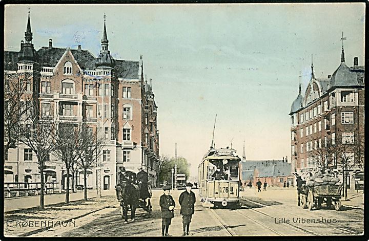 Strandboulevarden hj. Østerbrogade ved Lille Vibenshus med sporvogn no. 176. Stenders no. 17567. Kvalitet 7