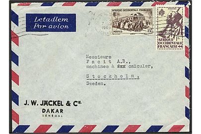 Fransk Vestafrika. 1 fr. og 15 fr. på luftpostbrev fra Dakar d. 7.12.1949 til Stockholm, Sverige.