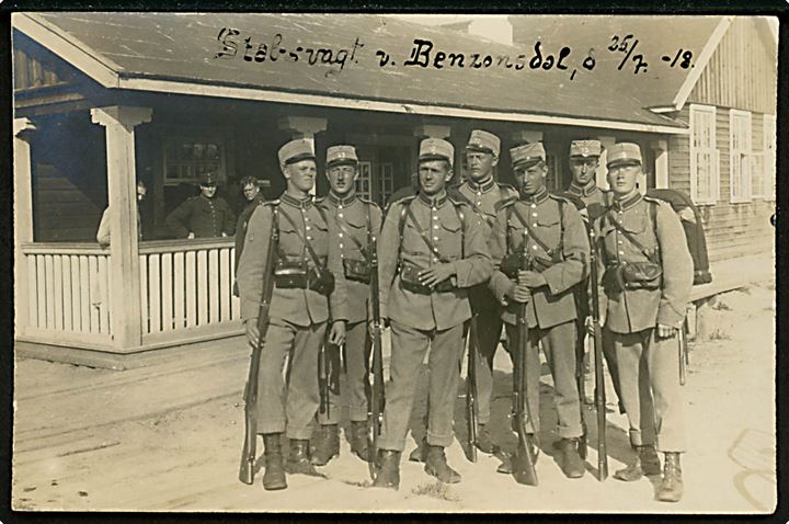 Benzonsdal ved Ishøj, Stabsvagt d. 25.7.1918 med soldater fra 23 Bataillon. Fotokort u/no. Nålehul. Kvalitet 7