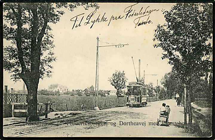 Frederiksborgvej ved Dortheavej med sporvogn no. 106. A. Koefoed u/no. Kvalitet 8