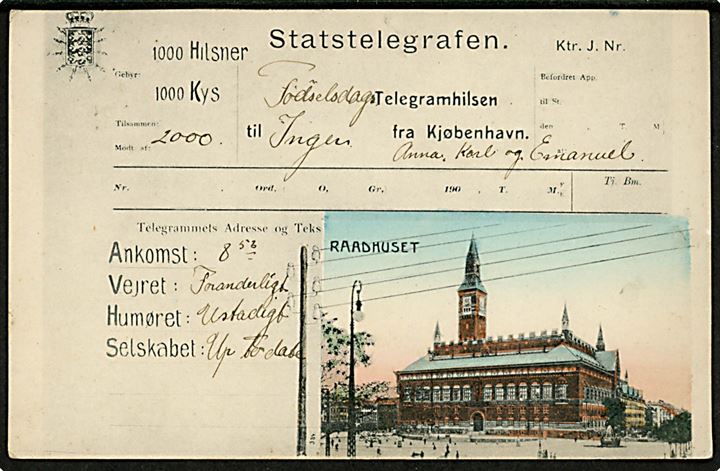 Københavns Raadhus. Telegramhilsen med prospekt. A. Vincent no. 4070 Kvalitet 8