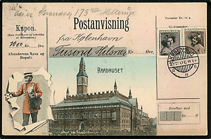 Københavns Raadhus. Postanvisnings-hilsen med prospekt. A. Vincent no. 4052. Kvalitet 7