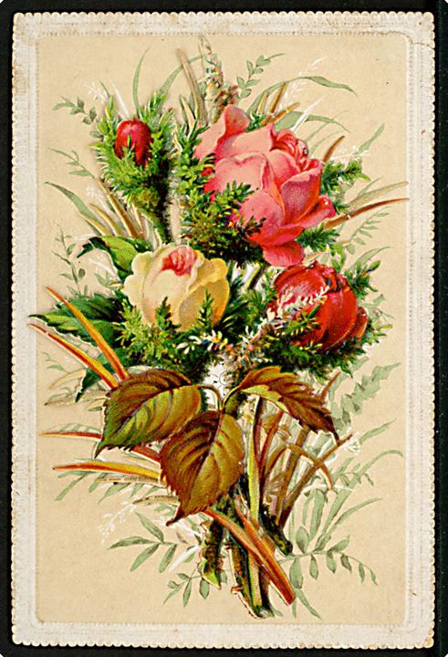 Buket roser. Lille kartonkort dateret d. 22.11.1884. U/no. Kvalitet 7