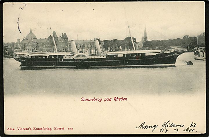 Marine. “Dannebrog”, kongeskibet på Rheden. A. Vincent no. 129. Kvalitet 7
