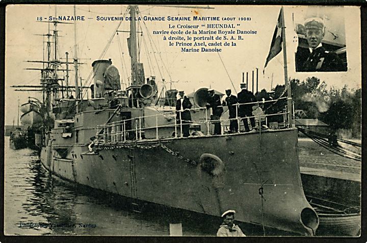 Marine. “Heimdal”, krydser under flådebesøg i St. Nazaire, Frankrig med portræt at prins Axel. No. 18. Kvalitet 7