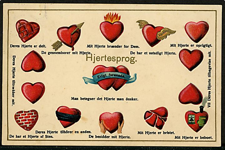 Sprog. Hjertesprog. Reliefkort fra V. Müllers Kunstforlag u/no. Kvalitet 7