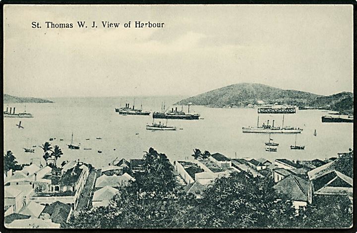 D.V.I., St. Thomas, udsigt over havnen med skibe. Edw. Fraas u/no. Kvalitet 7