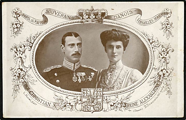 Kong Christian X og Dronning Alexandrine. Souvenir fra rejse til Frankrig maj 1914. L. Morat u/no. Kvalitet 7