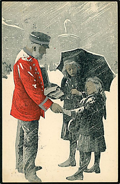 A. Vincent serie 123/2. Postbud i sne på Højbro Plads. Ludvig Møgelgaard. Kvalitet 8
