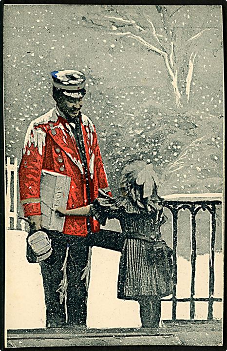 A. Vincent serie 123/10. Postbud i sne med julepost. Ludvig Møgelgaard. Kvalitet 7