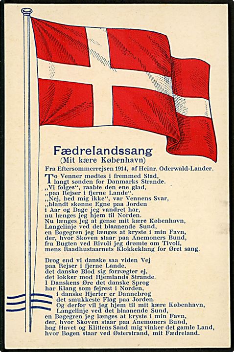 Flag. Dannebrog og Fædrelandssang fra Eftersommer-rejsen 1914. Geerts no. 170. Kvalitet 7