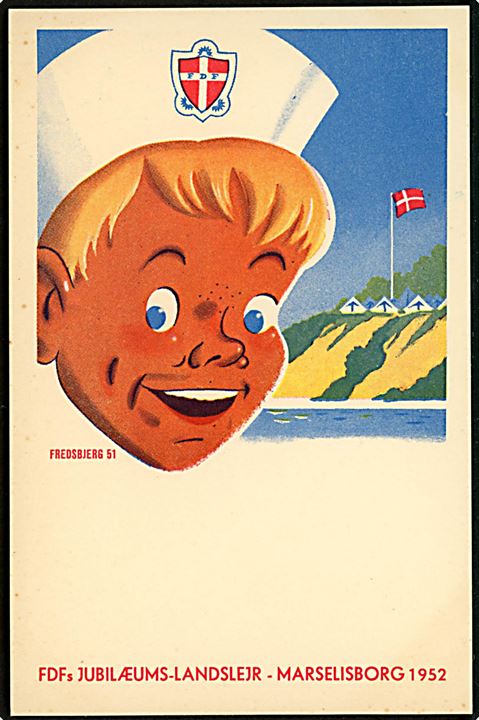 FDFs Jubilæums-Landslejr Marselisborg 1952. Tegnet af Leo Fredsbjerg. U/no. Kvalitet 8