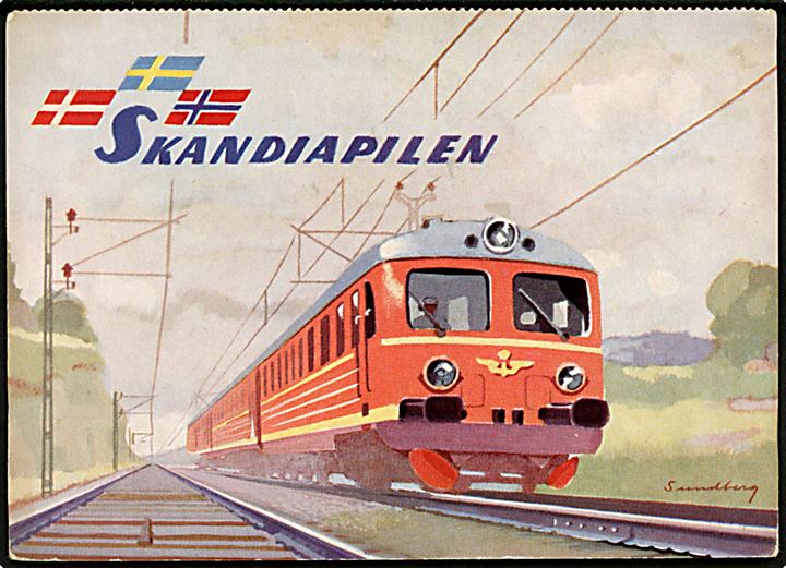 “Skandiapilen”, eksprestoget København-Göteborg-Oslo. SJ Reklam no. 501549A. Kvalitet 7