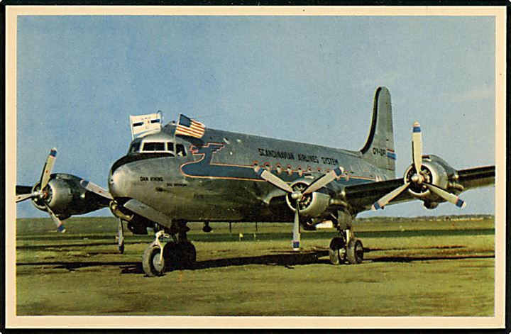 Douglas DC-4 OY-DFI “Dan Viking” fra SAS i La Guardia, New York. Sago-Konst no. 371. Kvalitet 9