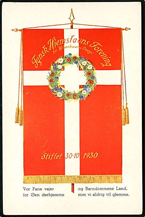 Flag. Fane fra “Fynsk Hjemstavnss Forening for København og Omegn”. Stiftet 30.10.1930. U/No. Kvalitet 7