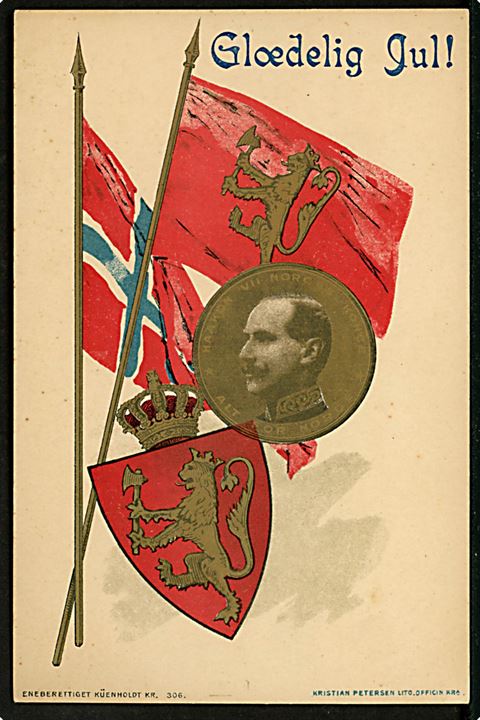 Haakon VII, rigsvåben og flag. Küenholdt no. 306. Kvalitet 8