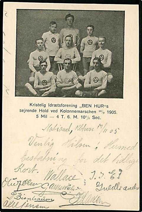 Sport. Kristelig Idrætsforening “Ben Hur”s sejrende hold ved Kolonnemarchen 1905. U/no.  Kvalitet 7