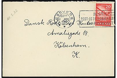 20 øre DDL på brev annulleret med TMS Esbjerg / Bestil Post- og Telegrafhaandbog paa Posthuset d. 1.11.1943 til Dansk Røde Kors i København.