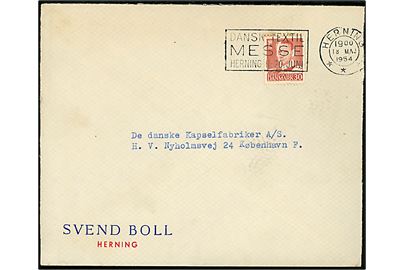 30 øre Fr. IX på brev annulleret med TMS Dansk Textil Messe Herning 11.-20. Juni/Herning *** d. 18.5.1954 til København.