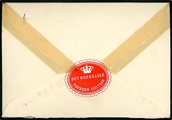 10 øre 1000 års udg. (3) på brev fra København d. 12.9.1955 til ekspeditionssekretær E. Damm, Ridder af Dannebrog, Lynderupgaard pr. Skals. På bagsiden lukkeoblat (krone) / Det kongelige Foureer Contoir
