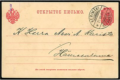 10 pen. helsagsbrevkort annulleret med 2-sproget stempel i Kerimäki d. 13.7.1909 til Hämeenlinna.
