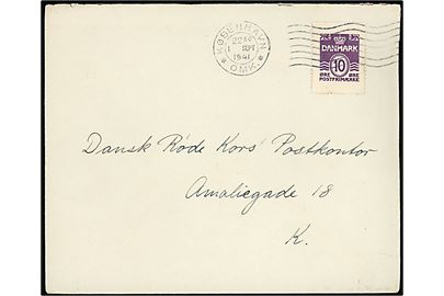 10 øre Bølgelinie single på lokalbrev i København d. 1.9.1941 til Dansk Røde Kors Postkontor i København.