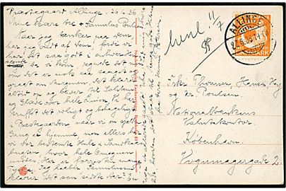 10 øre H. C. Andersen på brevkort annulleret med brotype Ic Allinge d. 27.6.1936 til København.