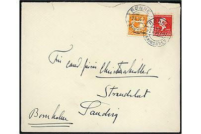 10 øre og 15 øre H. C. Andersen på fortrykt kuvert fra politikeren J. Christmas Møller annulleret med skibsstempel Rønne Skibsbrev d. 2.9.1936 til Sandvig, Bornholm.