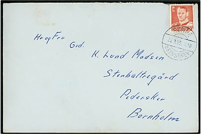 30 øre Fr. IX (defekt) på brev fra Lyngby annulleret brotype IId Rønne Skibsbrev d. 29.3.1959 til Pedersker, Bornholm.