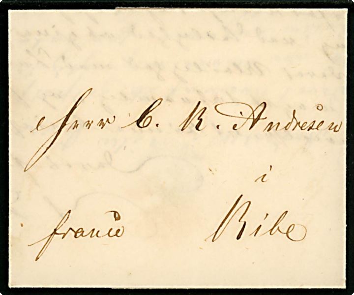 1849. Francobrev med indhold dateret i Flensburg d. 30.7.1849 til Ribe. 