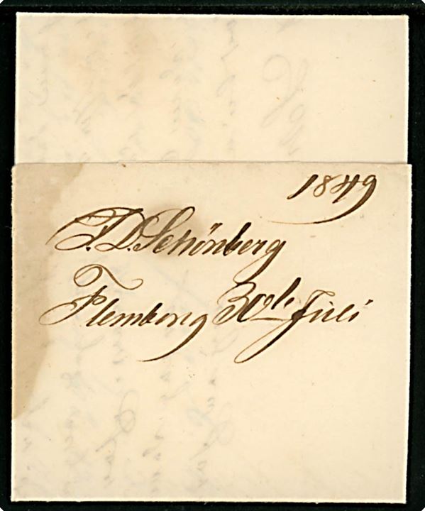 1849. Francobrev med indhold dateret i Flensburg d. 30.7.1849 til Ribe. 