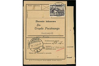 20 gr. Landskab single på anmeldelse annulleret Poznan d. 28.7.1937 og ank.stemplet i Zaniemysl d. 29.7.1937.