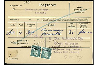 50 øre Fr. IX (par) Postfærgemærke på fragtbrev fra Esbjerg d. 15.6.1962 til Sønderho, Fanø.