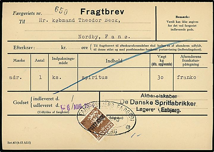 1 kr. Rigsvåben single på fragtbrev fra Esbjerg d. 6.8.1960 til Nordby Fanø.