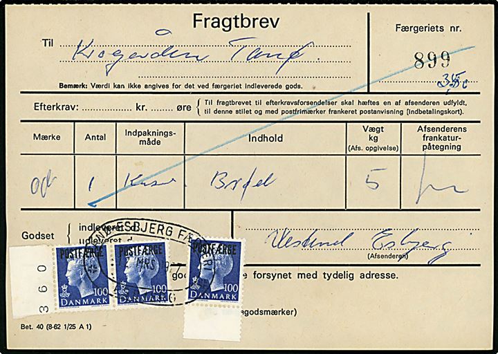 100 øre Margrethe (3) Postfærgemærke på fragtbrev fra Esbjerg d. 12.3.1977 til Fanø.
