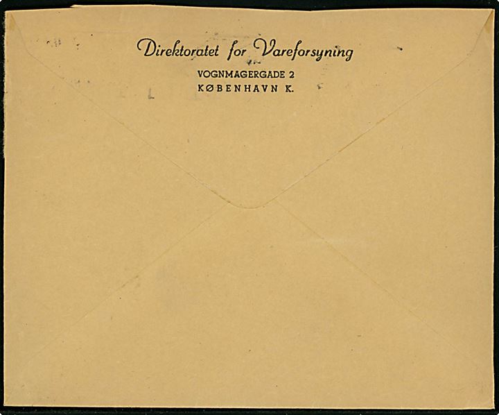 10 øre Bølgelinie med perfin V på lokalbrev fra Direktoratet for Vareforsyning stemplet København d. 19.8.1942. Rift.