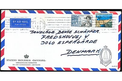 Spansk 6 pts. og 8 pts. på aflang fortrykt kuvert fra Statens Skoleskib Danmark stemplet Palma de Mallorca d. 27.1.1975 til Espergærde, Danmark. Fold.