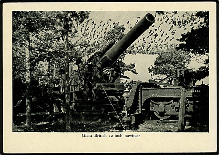 Britisk 12 inch howitzer kanon på jernbanevogn. Uden adresselinier.