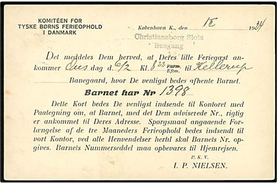 15 øre Chr. X helsagsbrevkort (fabr. 72-H) fra København d. 1.2.1924 til Kellerup. På bagsiden fortrykt meddelelse fra Komitéen for tyske Børns Ferieophold i Danmark.