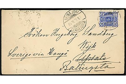 25 pen. Våben single på brev påskrevet Sverige via Hangö og annulleret med 2-sproget stempel i Seinäjoki d. 4.3.1896 til Upsala, Sverige - eftersendt.