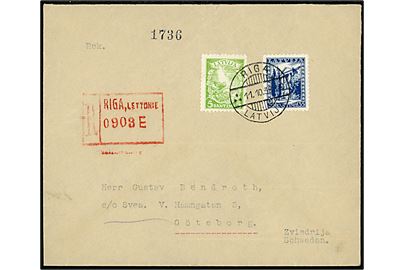 5 s. og 35 s. på anbefalet brev fra Riga d. 11.10.1938 til Göteborg, Sverige.