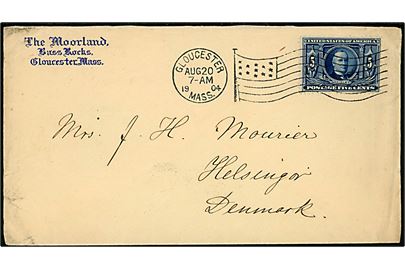 5 cents McKinley Louisiana Exhibition single på brev fra Gloucester d. 20.8.1904 til Helsingør, Danmark.