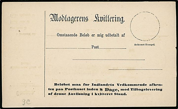 Postanviisning formular fra Kjøbenhavn, Brevpostkontoret 18xx. Ubrugt.