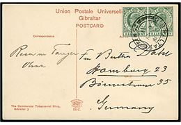 ½d Edward VII i parstykke på brevkort (The Rock from the NE) stemplet Gibraltar d. 6.5.1911 til Hamburg, Tyskland.