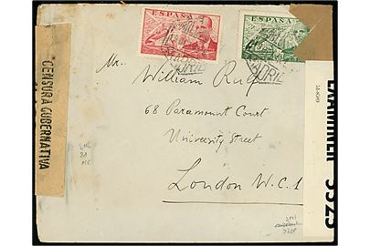 25 cts. og 2 pts. Luftpost på brev fra Madrid d. 19.10.1943 til London, England. Åbnet af spansk censur i Madrid og britisk censur PC90/5325.